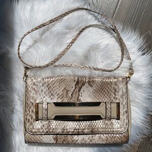 Aldo Crossbody Envelope Clutch Nude Tan Snakeskin Purse Bag
